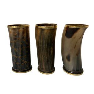 Vintage Set Of 3 Viking Drinking Ox Horn Cups